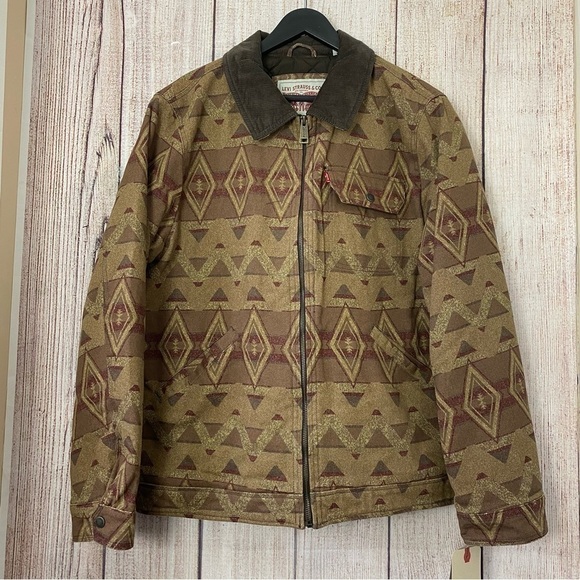 Levi’s Mens Workwear Cotton Canvas Geo print Trucker Depot Jacket size Large - Picture 6 of 16